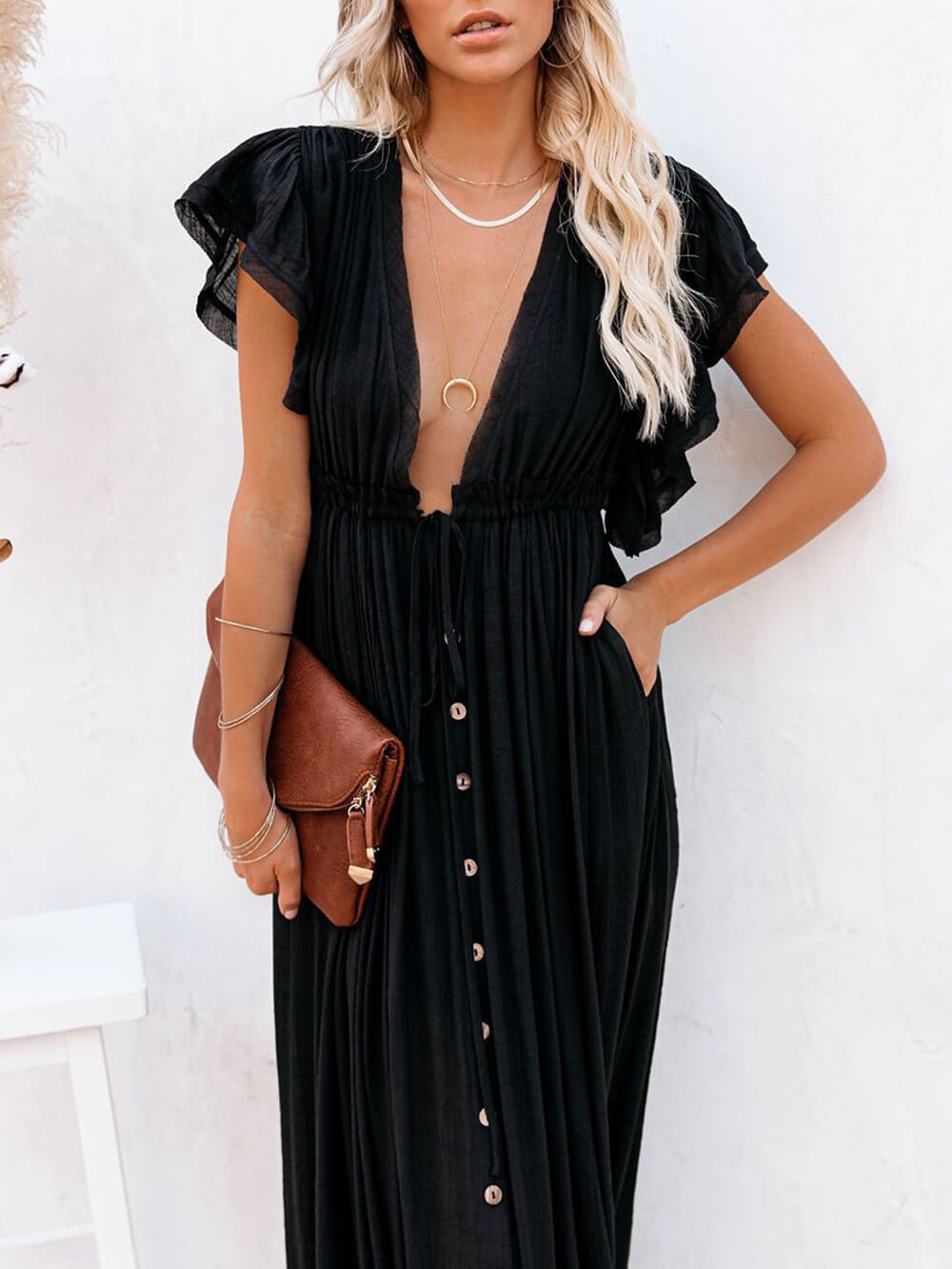 GR | Style Maxi Dress with Flutter Sleeves for Women