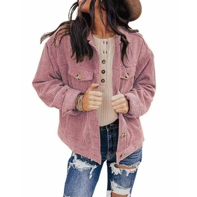 GR | Women's Corduroy Oversized Jacket with Buttons and Chest Pockets