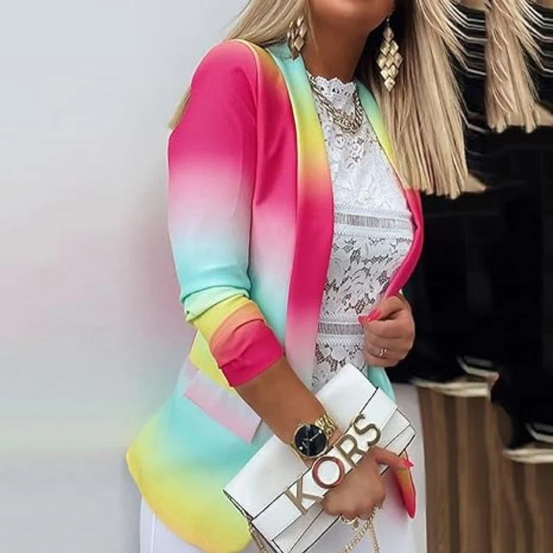 GR | Women's Ombre Open Front Blazer, Long Sleeves, Relaxed Fit