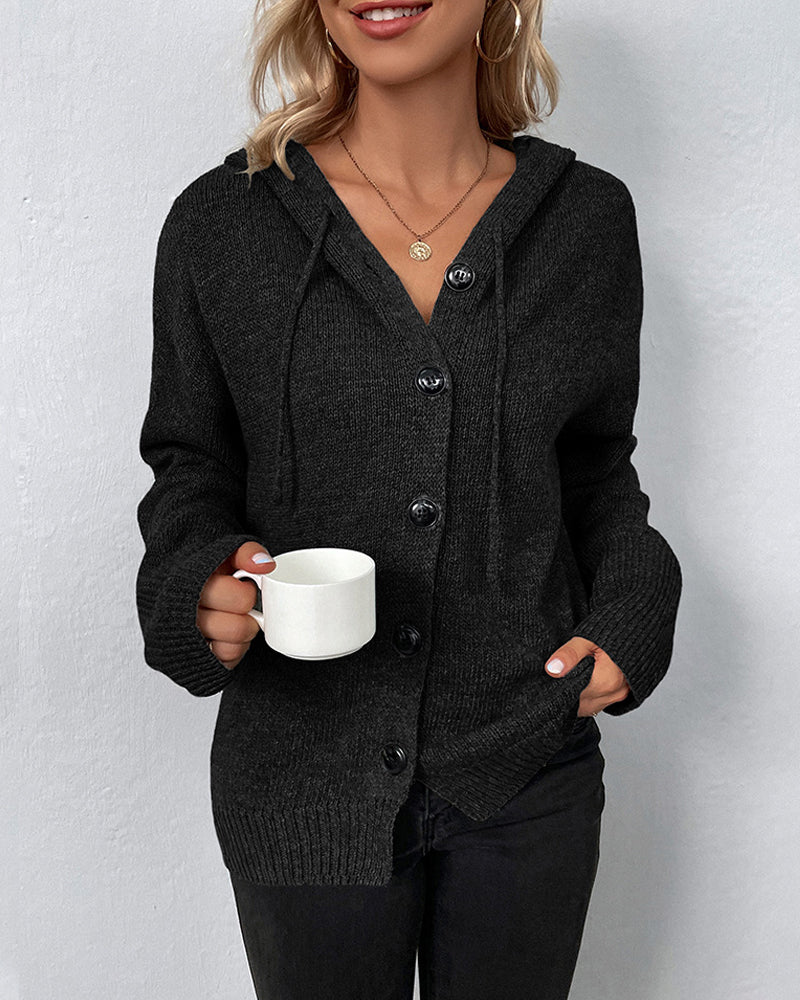 Corina™ - Solid color cardigan with hood and laces