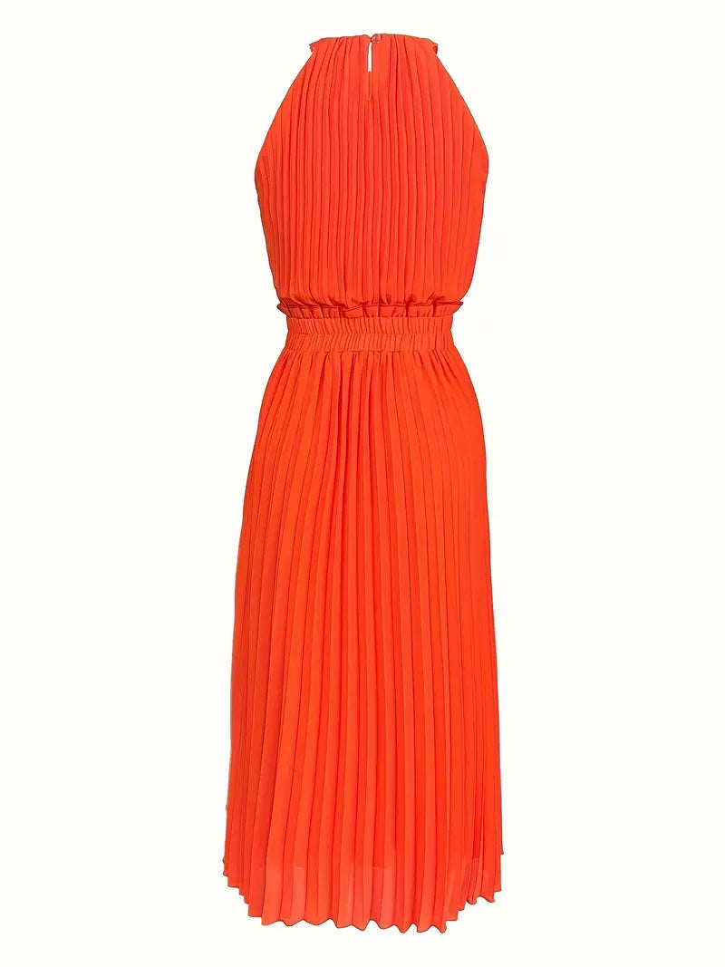 GR | Elegantes X-Sommer Midikleid mit Rundhalsausschnitt und Gesch Gathered Taille