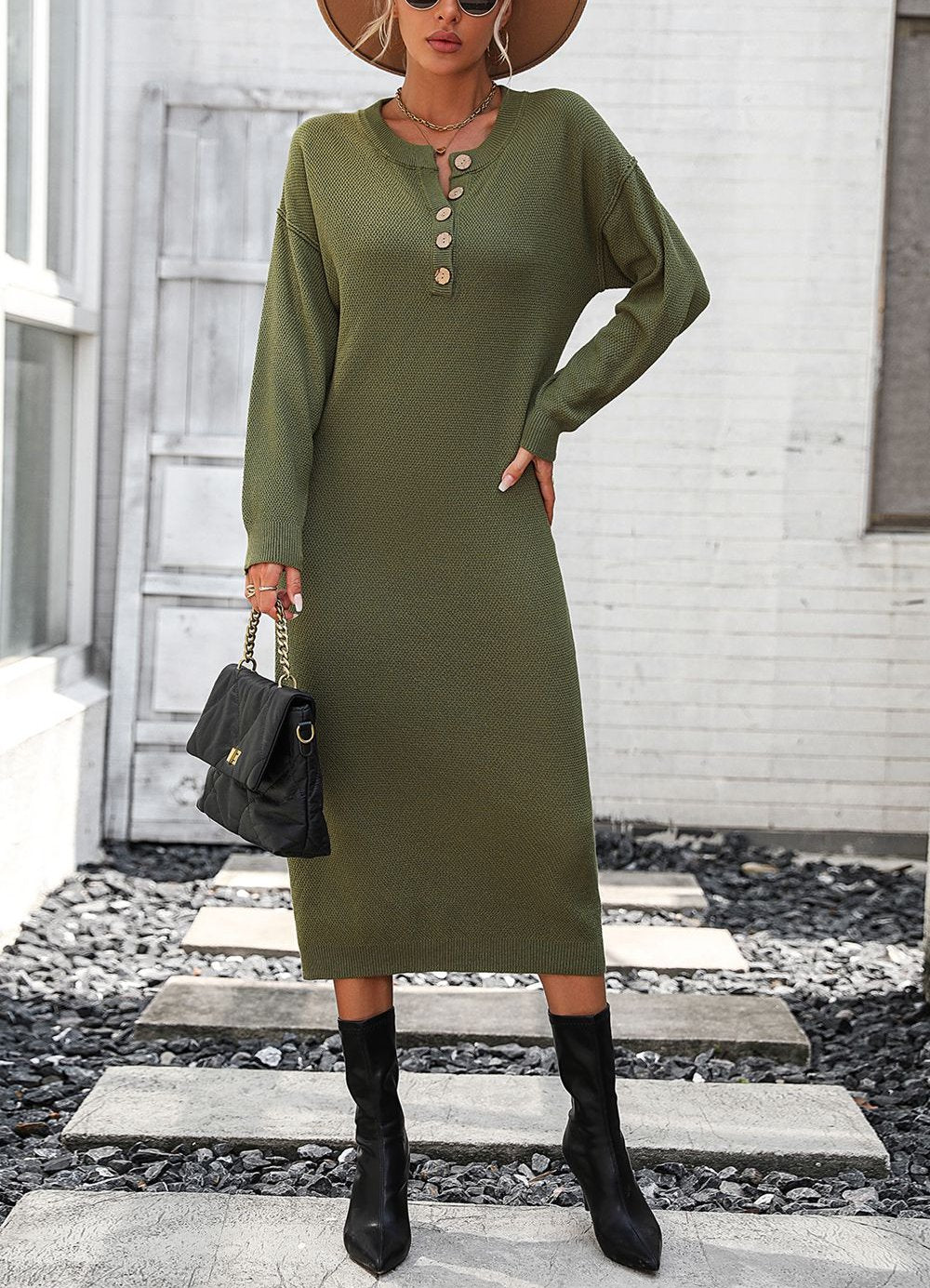 GR | Schicker Herbst Sweatkleid mit Knopfdetail für Frauen