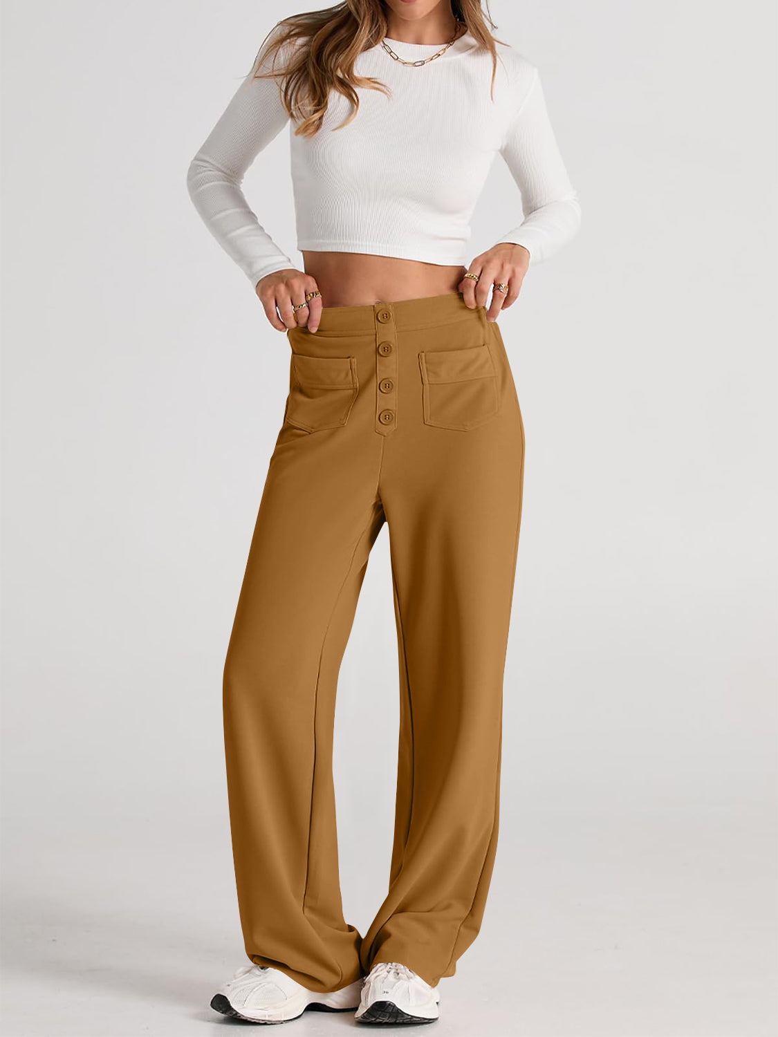 GR | Wide-waisted trousers with pockets, elegant and comfortable