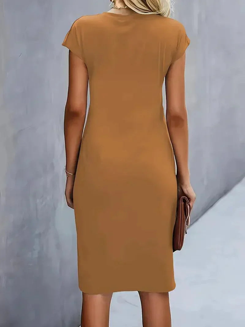 GR | Stilvolles Schmales Kleid Mit Rundhalsausschnitt