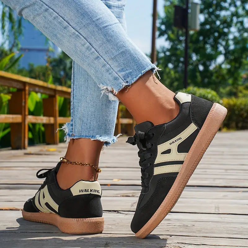 GR | Women's Casual Low Heel Sneakers, Lace-Up Fashion Shoes