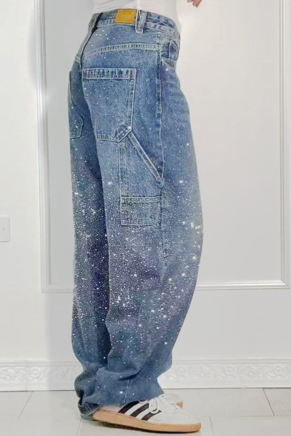 GR | Women's Washed Jeans with Rhinestone Details, Wide Fit