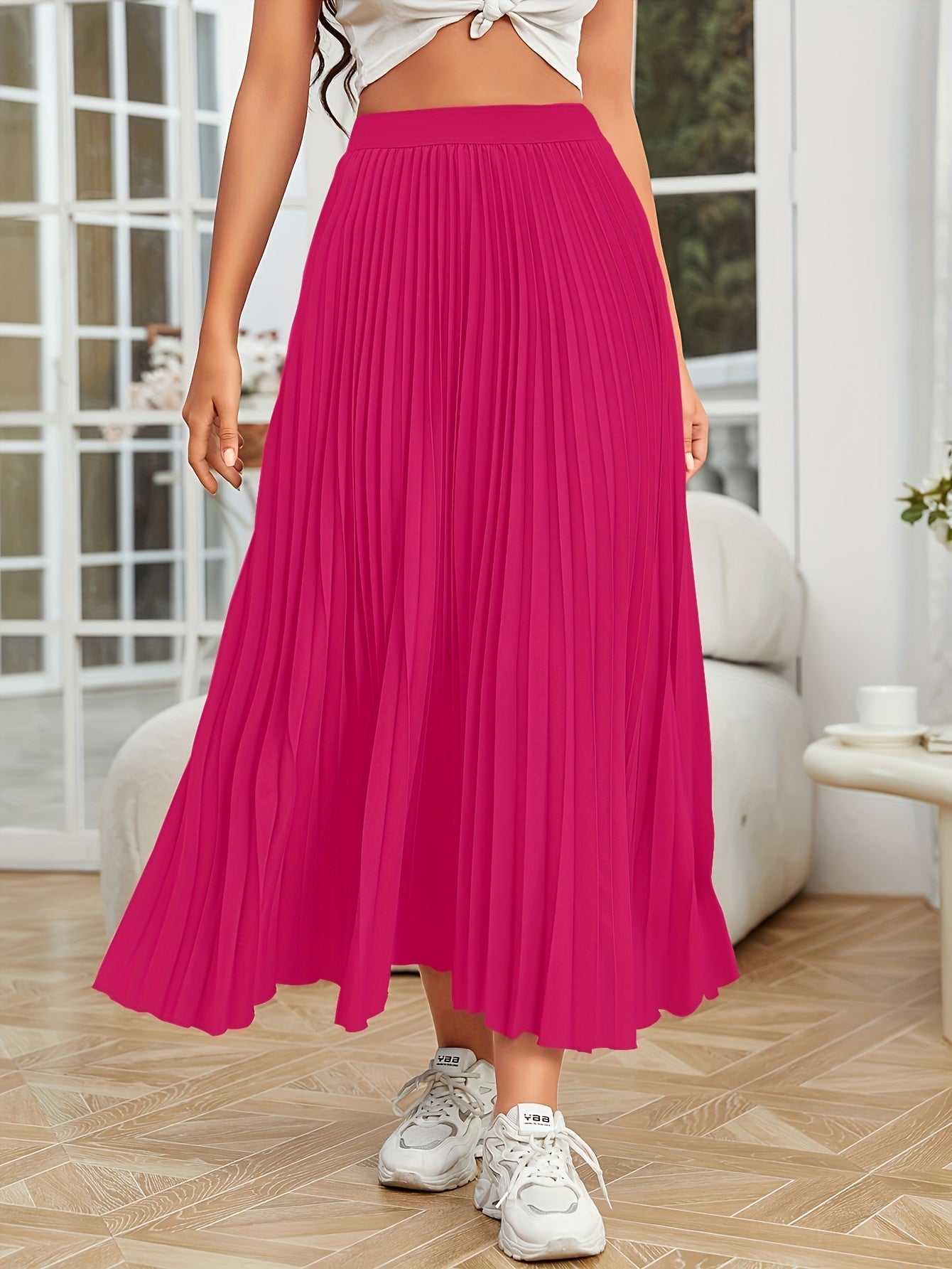GR | Pleated plain curly skirt