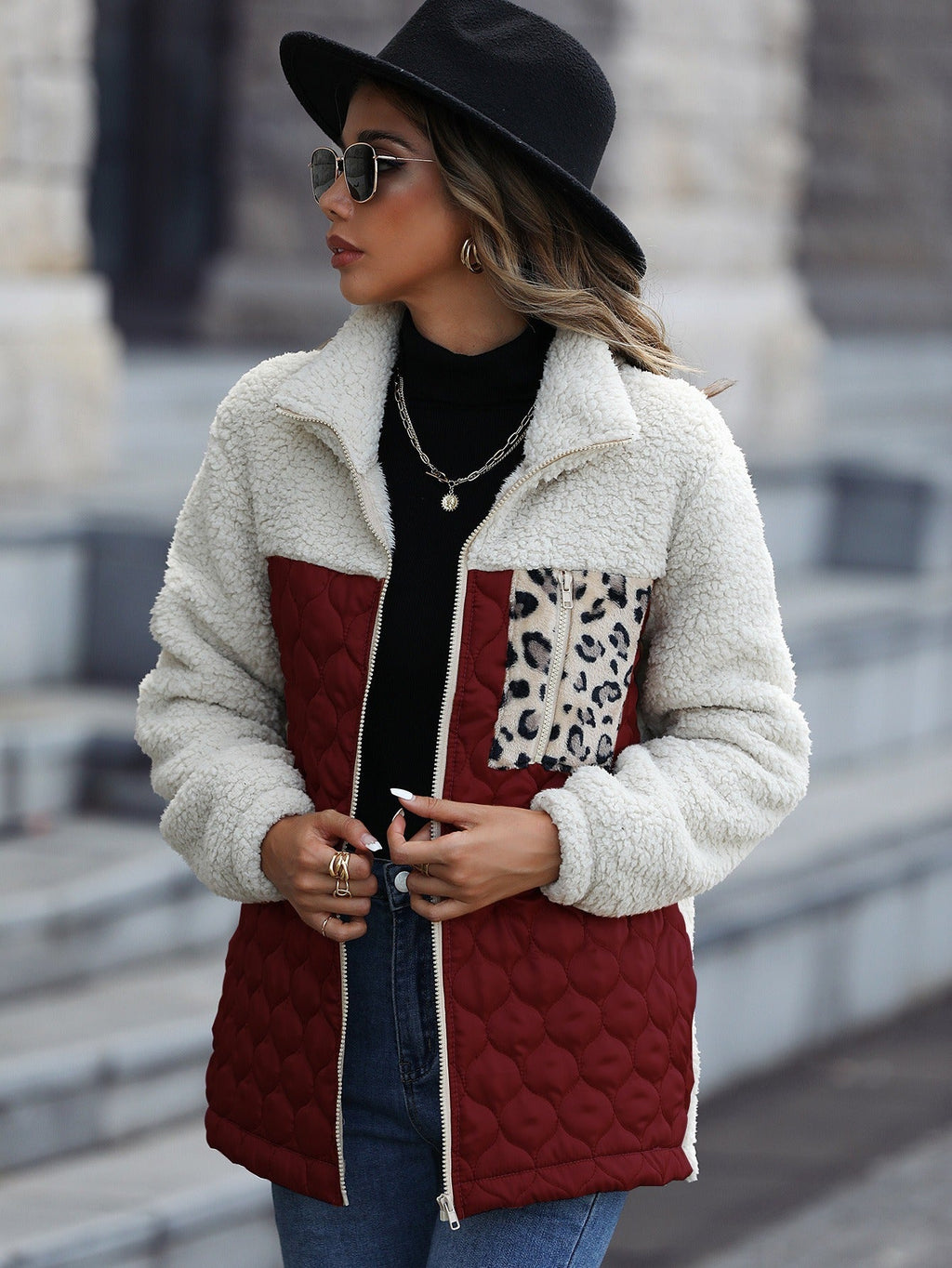 GR | Fashionable Sherpa Coat with Printed Pocket