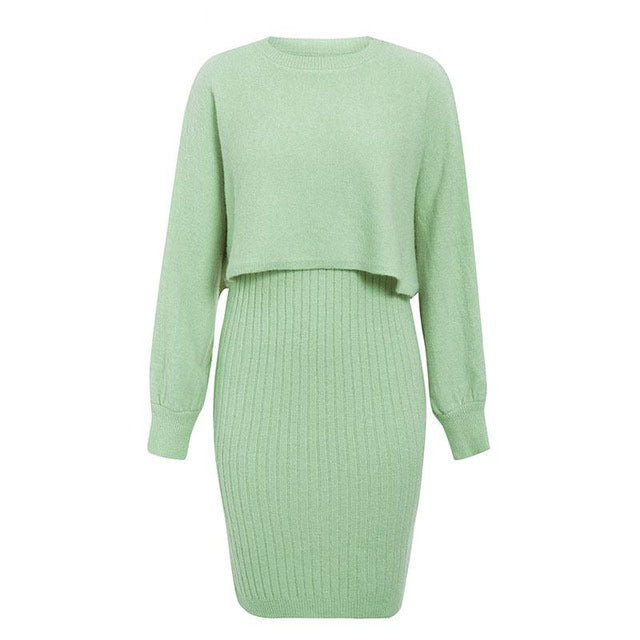 GR | teilige gestrickte Set - elegantes gestricktes ärmelloses Kleid mit Pullover für Herbst und Winter