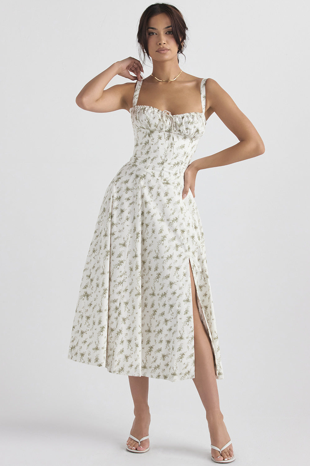 GR cut sundress for women with French flair and seductive hip slit"