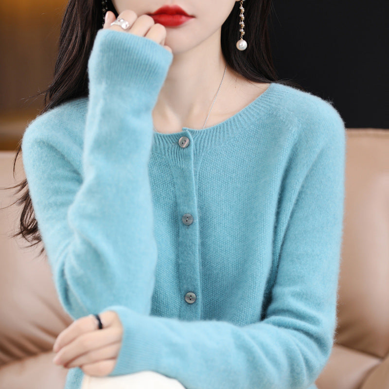 GR | Lockerer Damen Cashmere Strickjacke Mit Rundhalsausschnitt Aus Hochwertiger Veganer Wolle