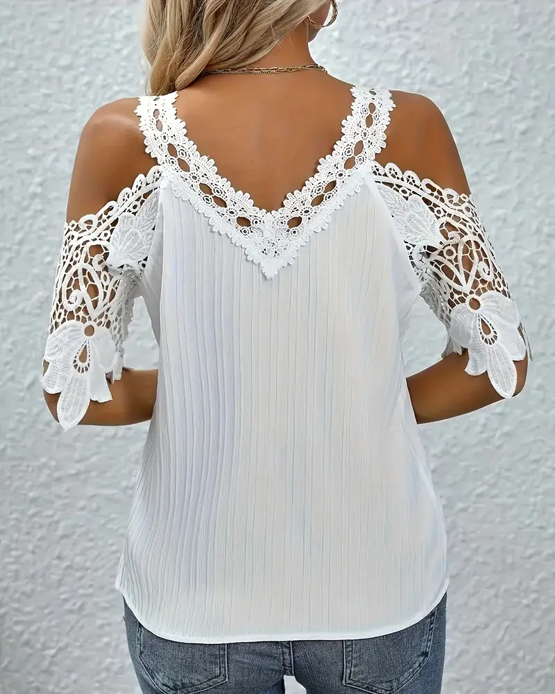 GR | Off-Shoulder Lace T-Shirt Solid Color