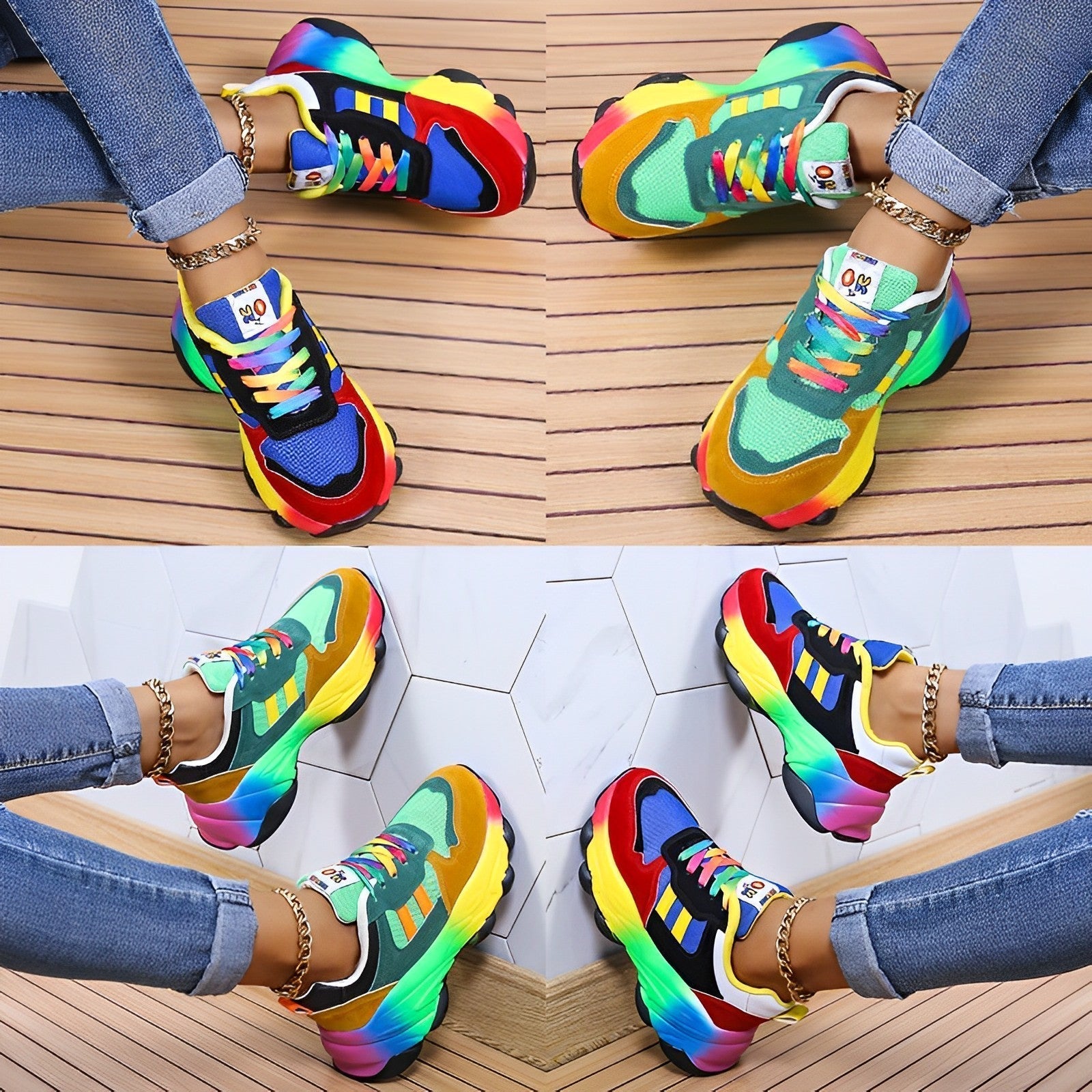 GR - Colorful Chunky Sneakers for Women | Multicolor Design Sneakers for Women 