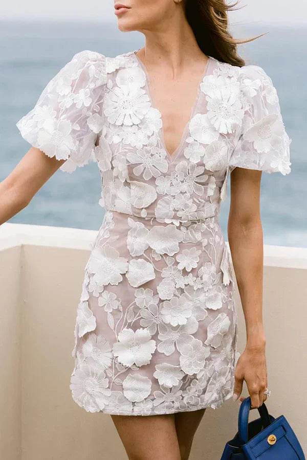 GR | Blumen Minikleid Mit Puffärmeln Für Frauen