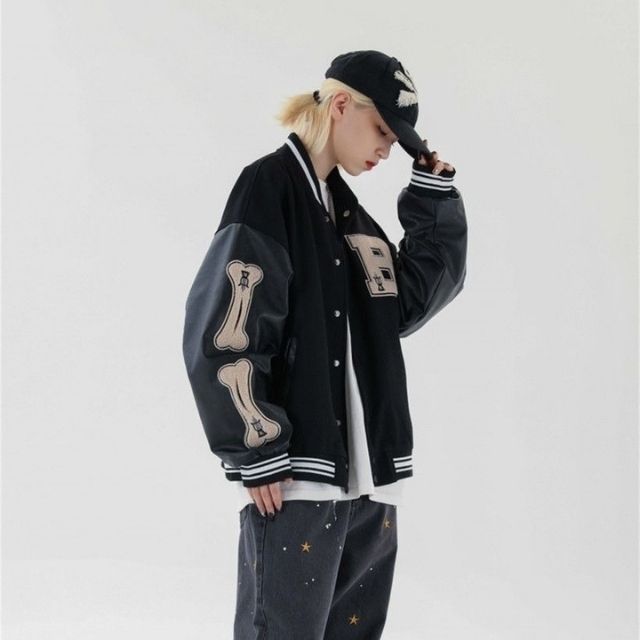 GR | Varsity Streetwear Bomber Jacket with Embroidered Patches