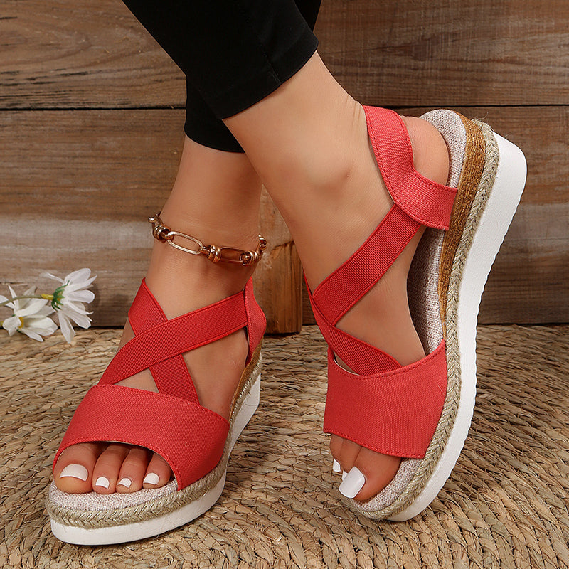 GR | Wedge Sandals with Cross Straps for Women