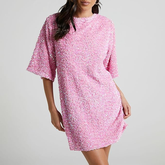 GR | Glittering sequined dress with bell sleeves