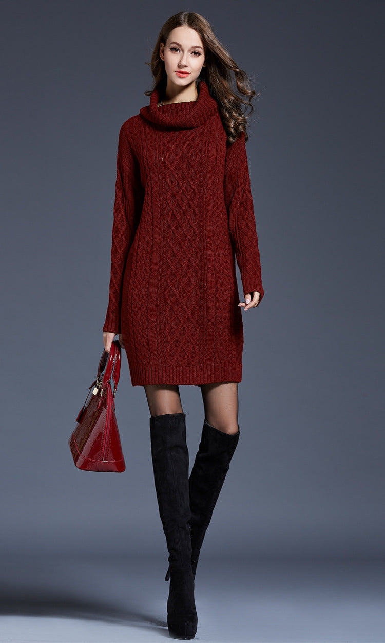 GR | Hochhals Lange Strickkleid
