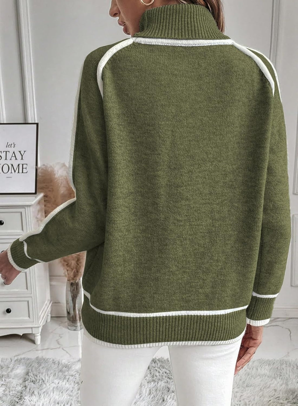 GR | Damen Rollkragenpullover mit kontrastierenden Nähten - lässiger Oversized-Pullover