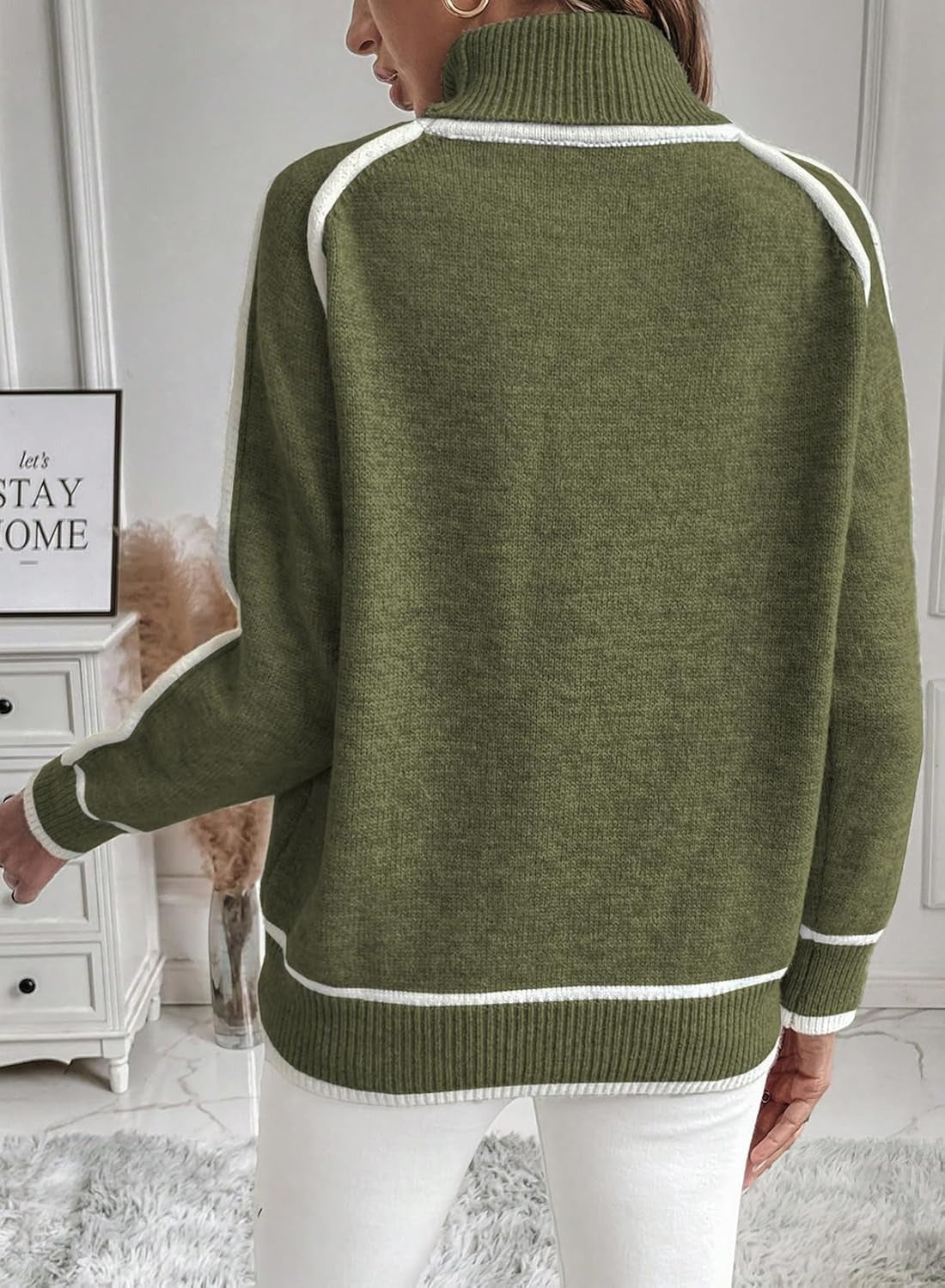 GR | Damen Rollkragenpullover mit kontrastierenden Nähten - lässiger Oversized-Pullover