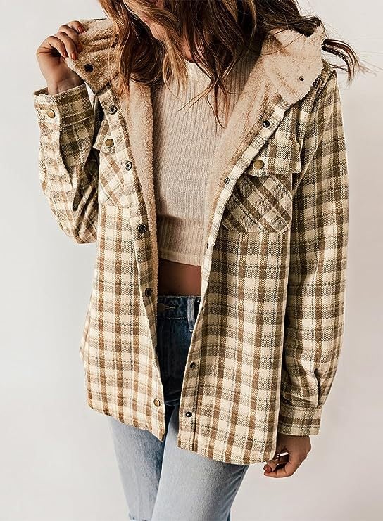 GR | Plaid Jacket Long Sleeve Buckle Wool with Hood