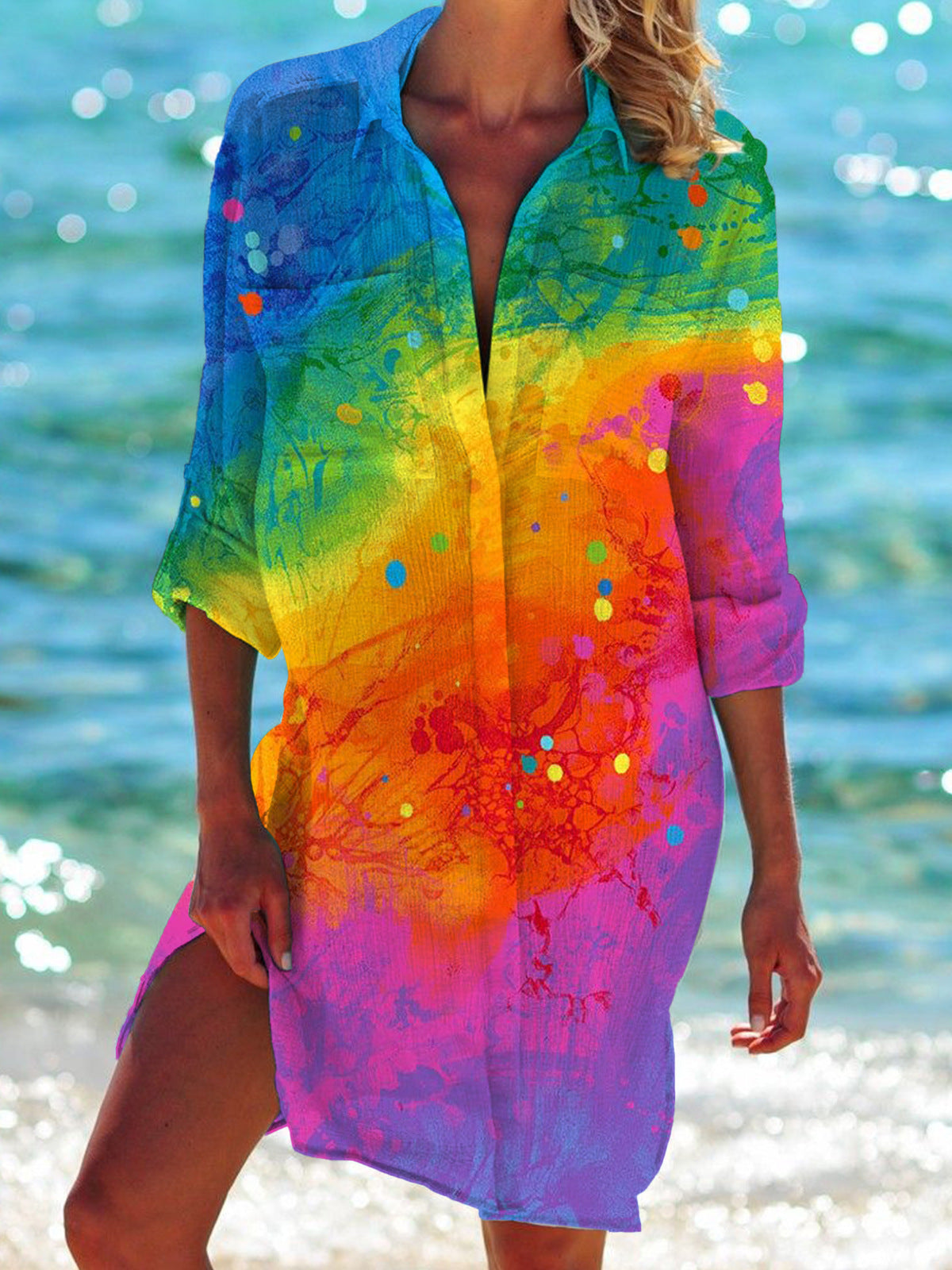 GR | Bikini Jacket Shirt Swimsuit Cardigan Women's Clothing Print Holiday Beach Shirt