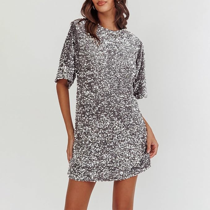 GR | Glittering sequined dress with bell sleeves
