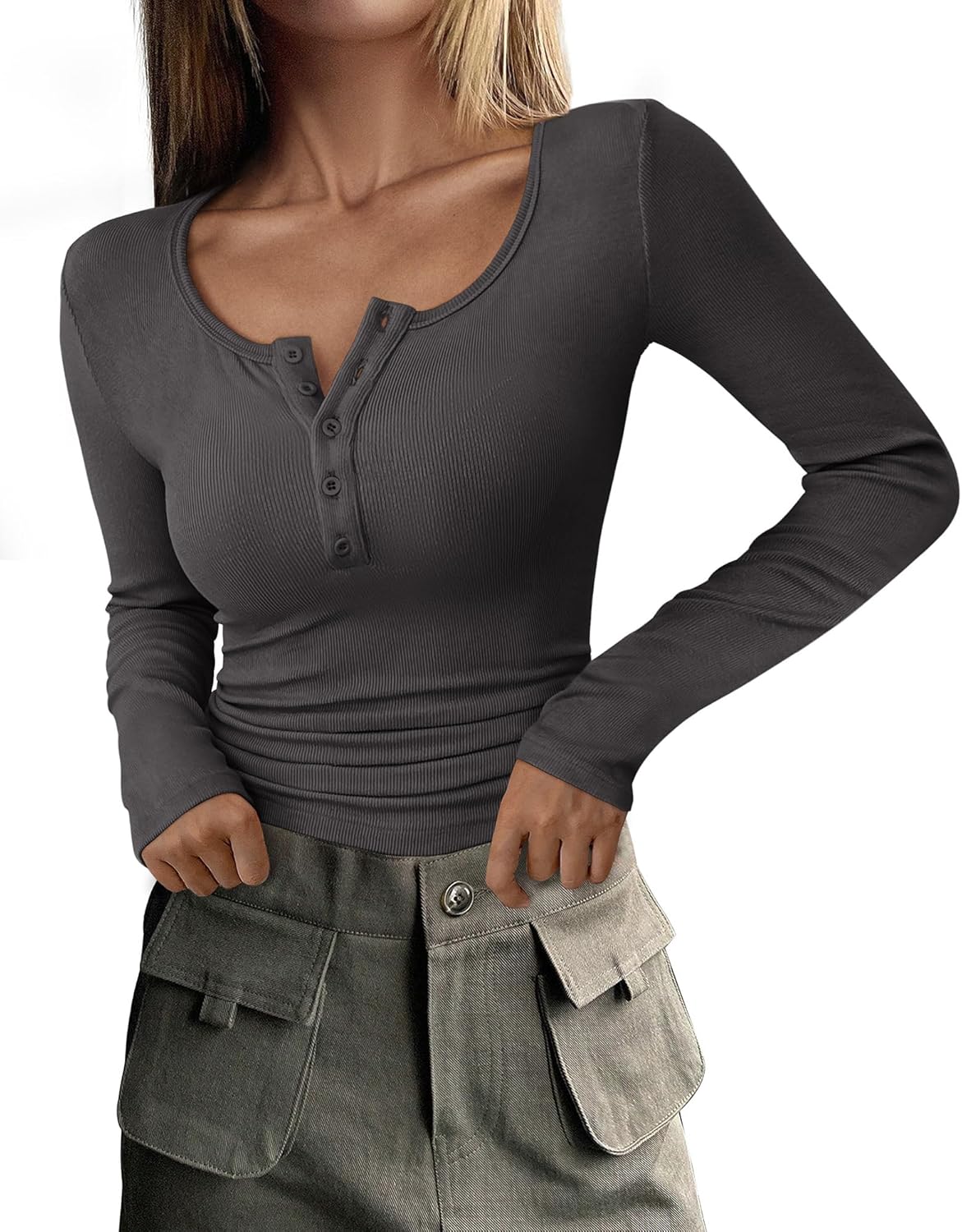 GR | Ribbed Henley long-sleeved top for women