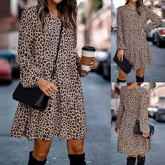 GR | Comfortable long-sleeved dress with leopard print