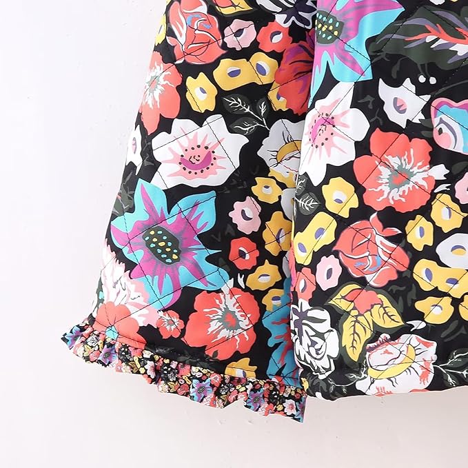 Plush cotton coat with floral pattern