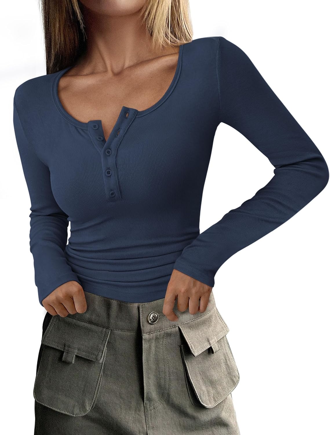 GR | Ribbed Henley long-sleeved top for women