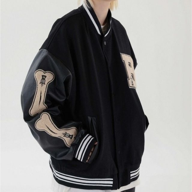 GR | Varsity Streetwear Bomber Jacket with Embroidered Patches