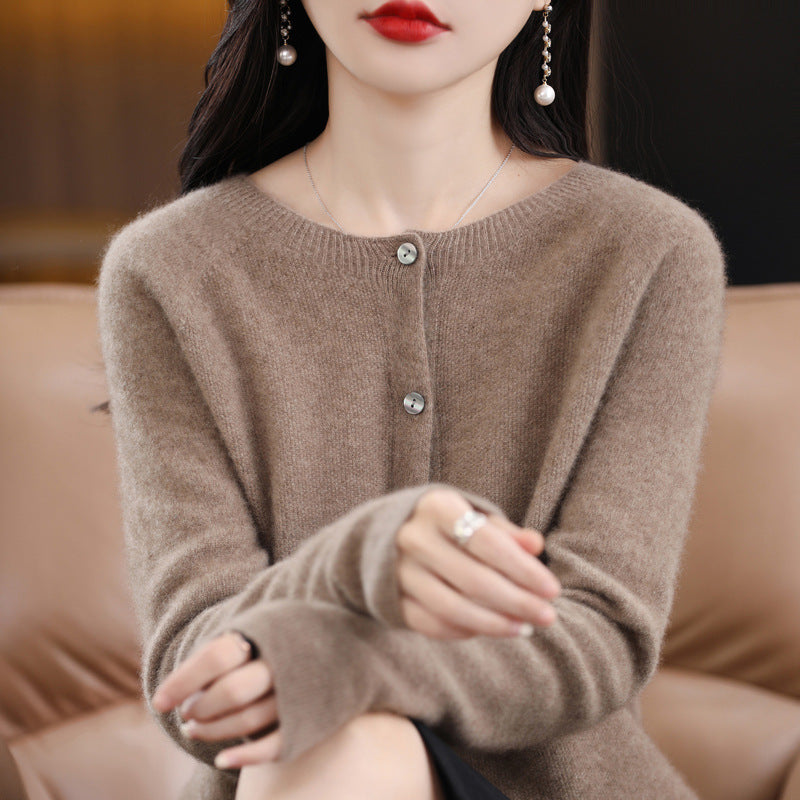 GR | Lockerer Damen Cashmere Strickjacke Mit Rundhalsausschnitt Aus Hochwertiger Veganer Wolle