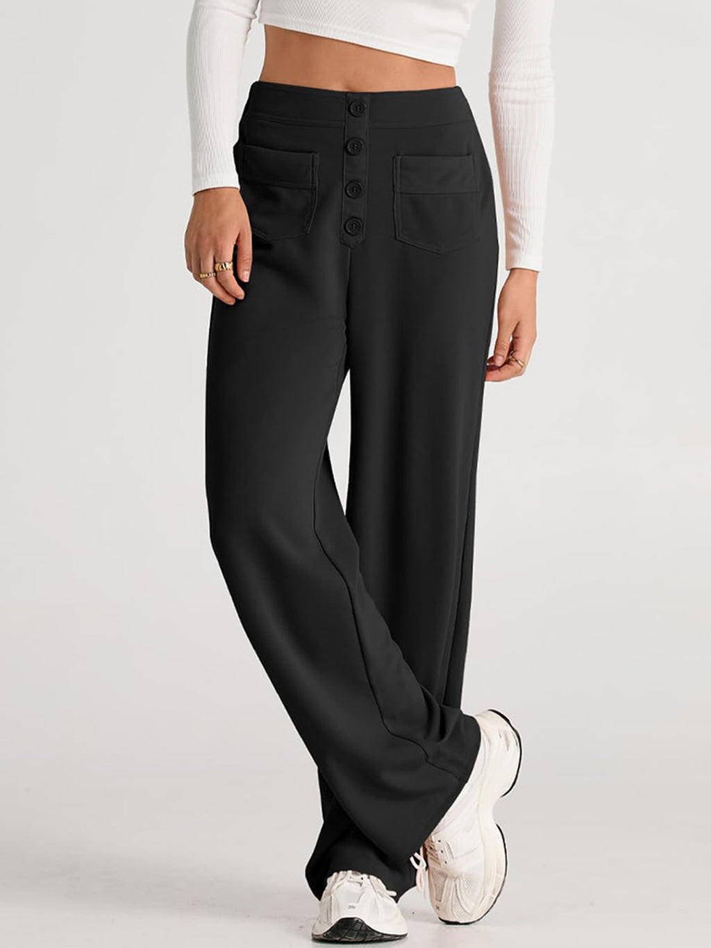GR | Wide-waisted trousers with pockets, elegant and comfortable