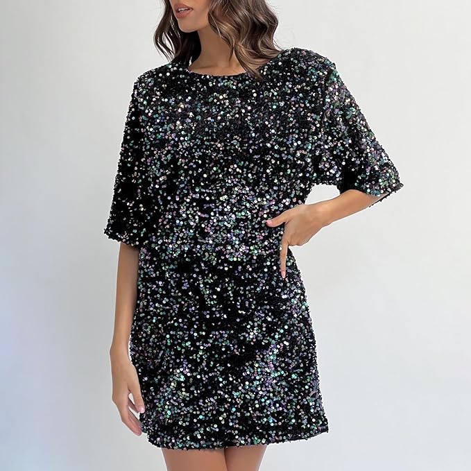 GR | Glittering sequined dress with bell sleeves