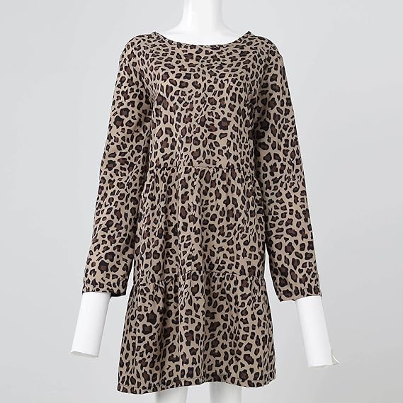 GR | Comfortable long-sleeved dress with leopard print