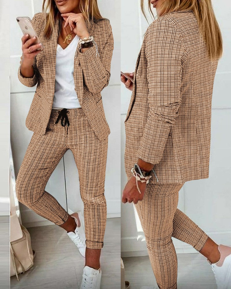 GR Suit Set: Modern two-piece suit with wide-leg trousers and a tailored blazer jacket
