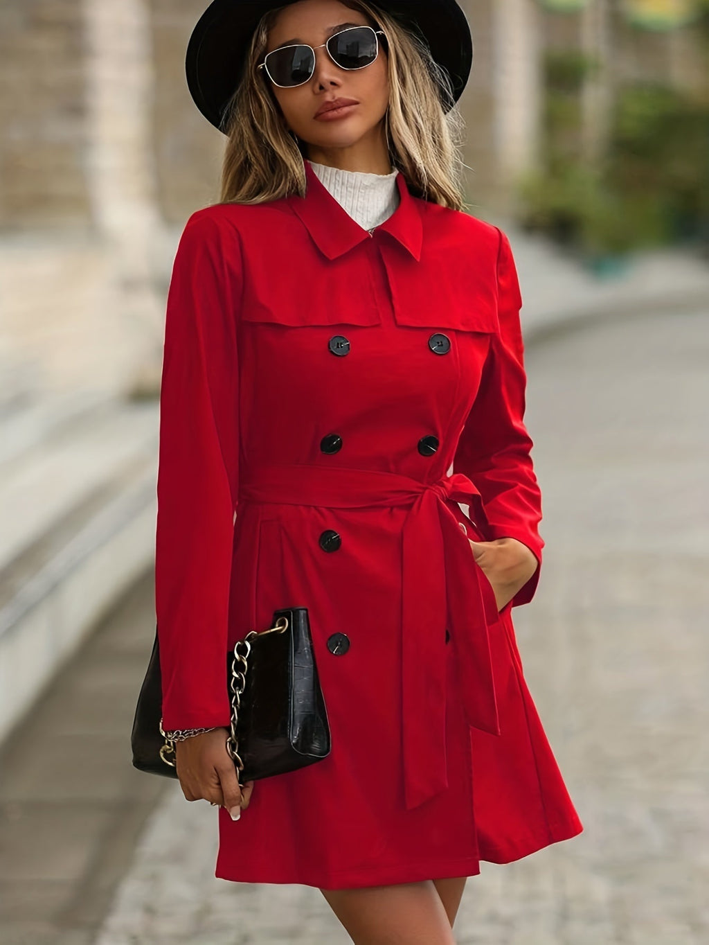 GR | Women's Double-Breasted Trench Coat with Button Details