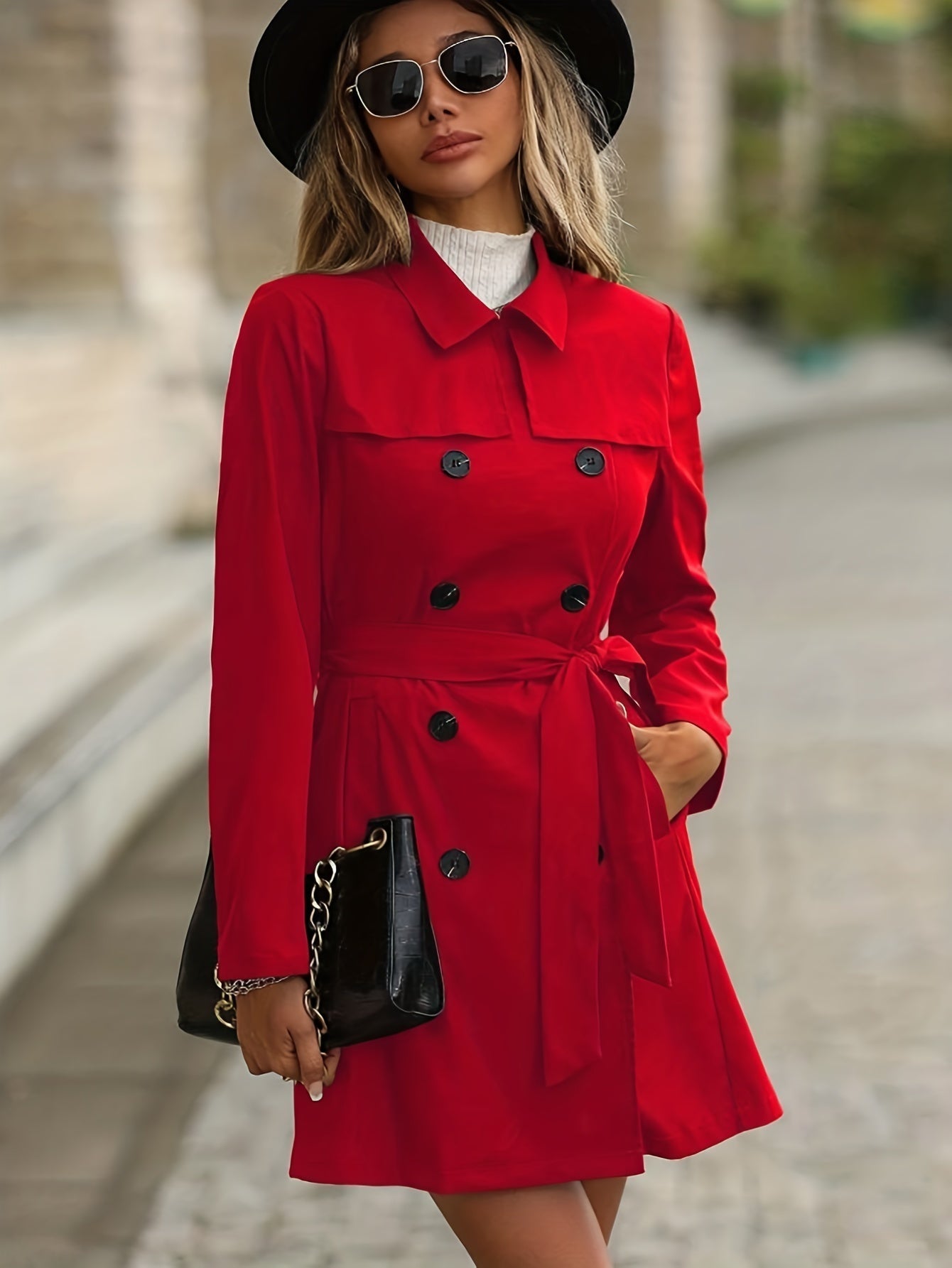 GR | Women's Double-Breasted Trench Coat with Button Details