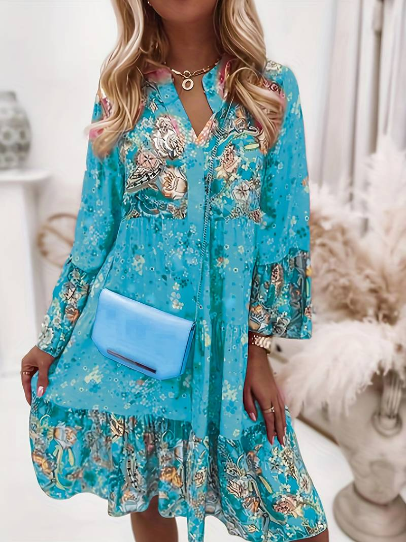 GR | Floral V-neck ruffled dress