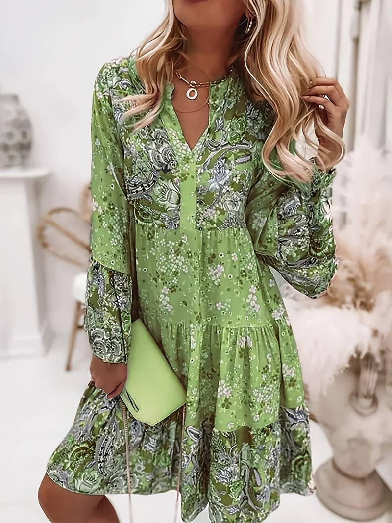 GR | Floral V-neck ruffled dress
