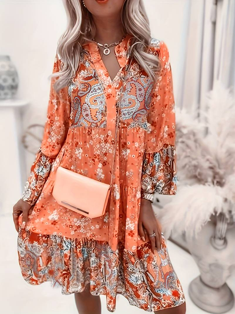 GR | Floral V-neck ruffled dress
