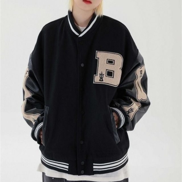 GR | Varsity Streetwear Bomber Jacket with Embroidered Patches