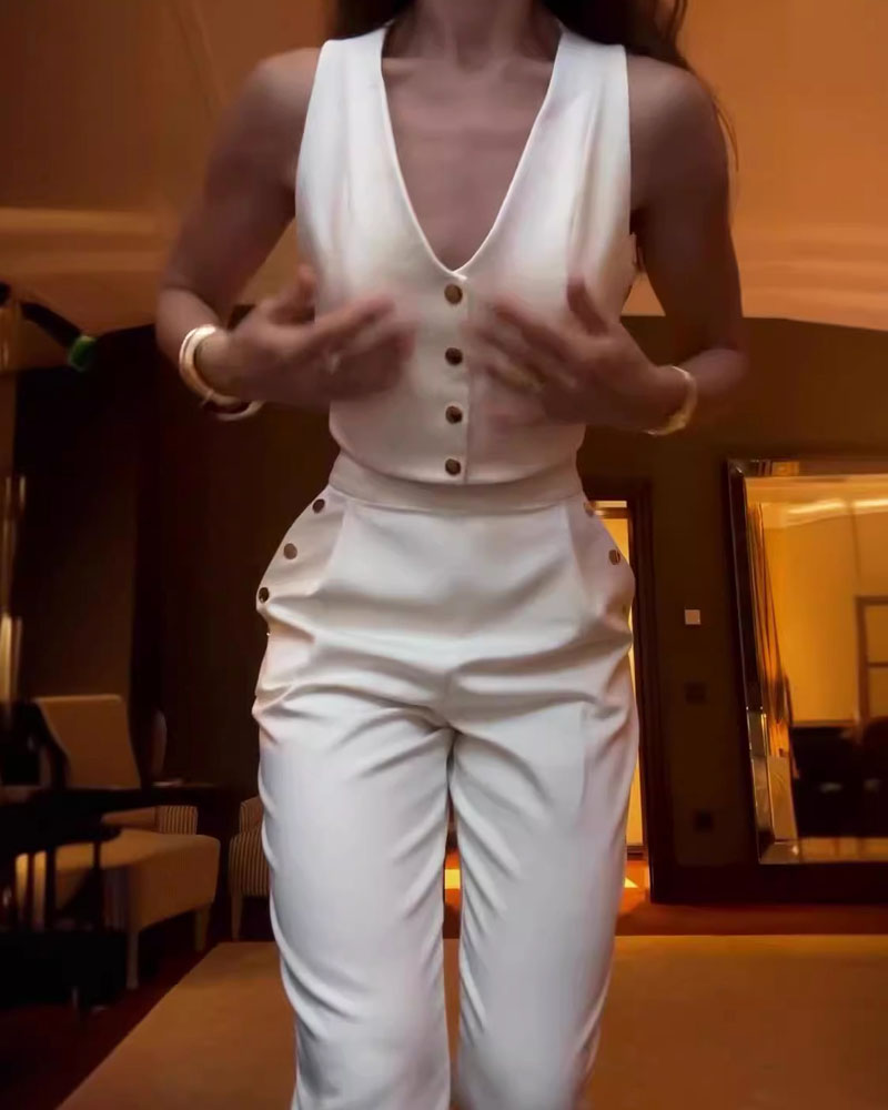 Two-piece solid-color vest and trousers