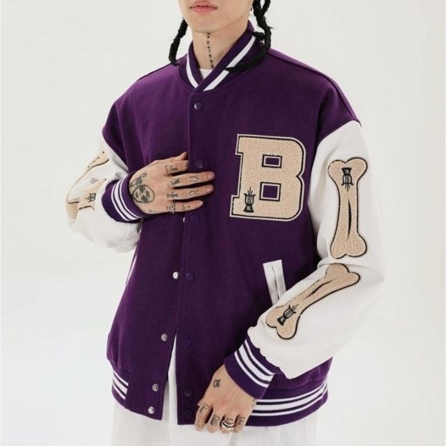 GR | Varsity Streetwear Bomber Jacket with Embroidered Patches
