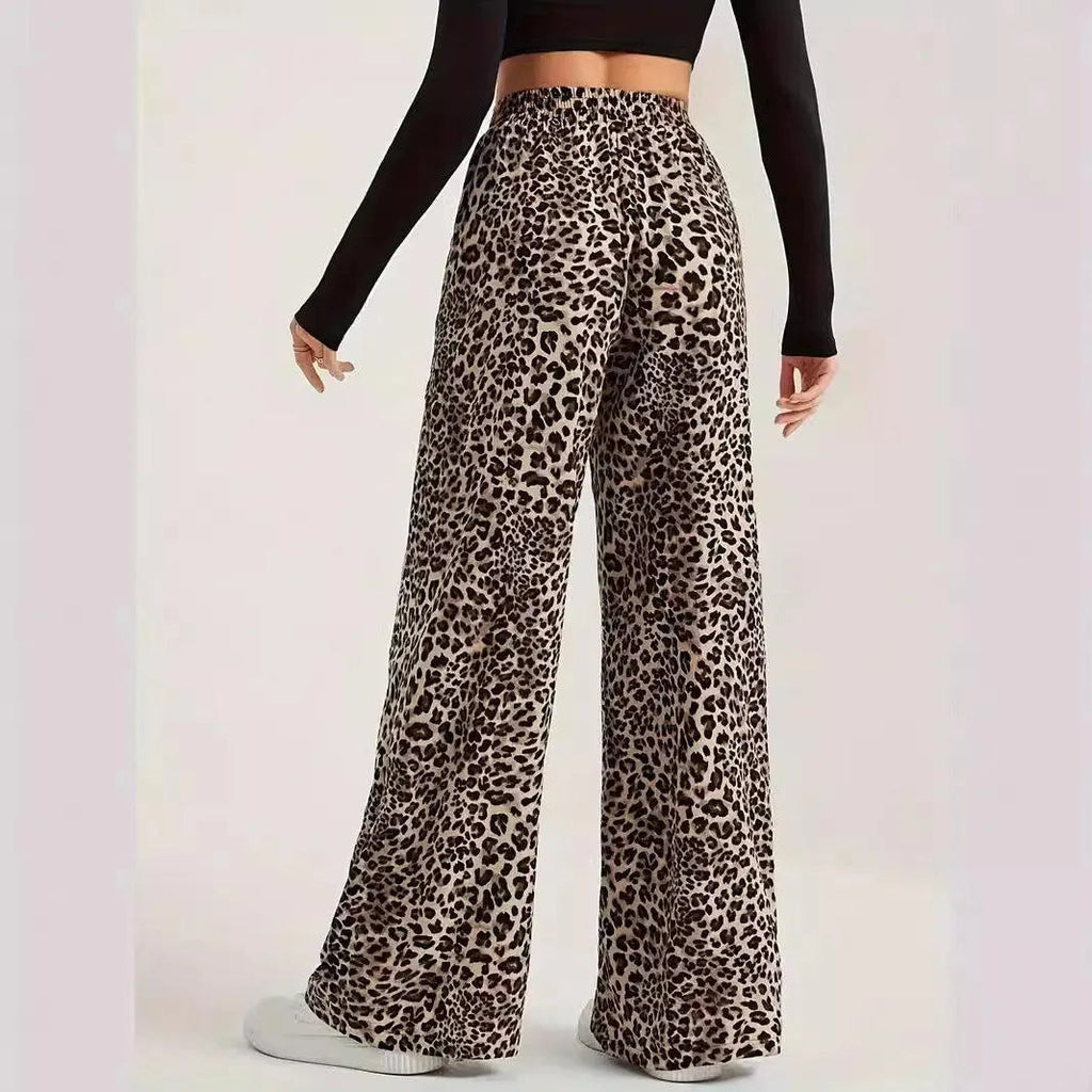 GR | Hoch taillierte lässige gerade Hose mit Leopardenmuster