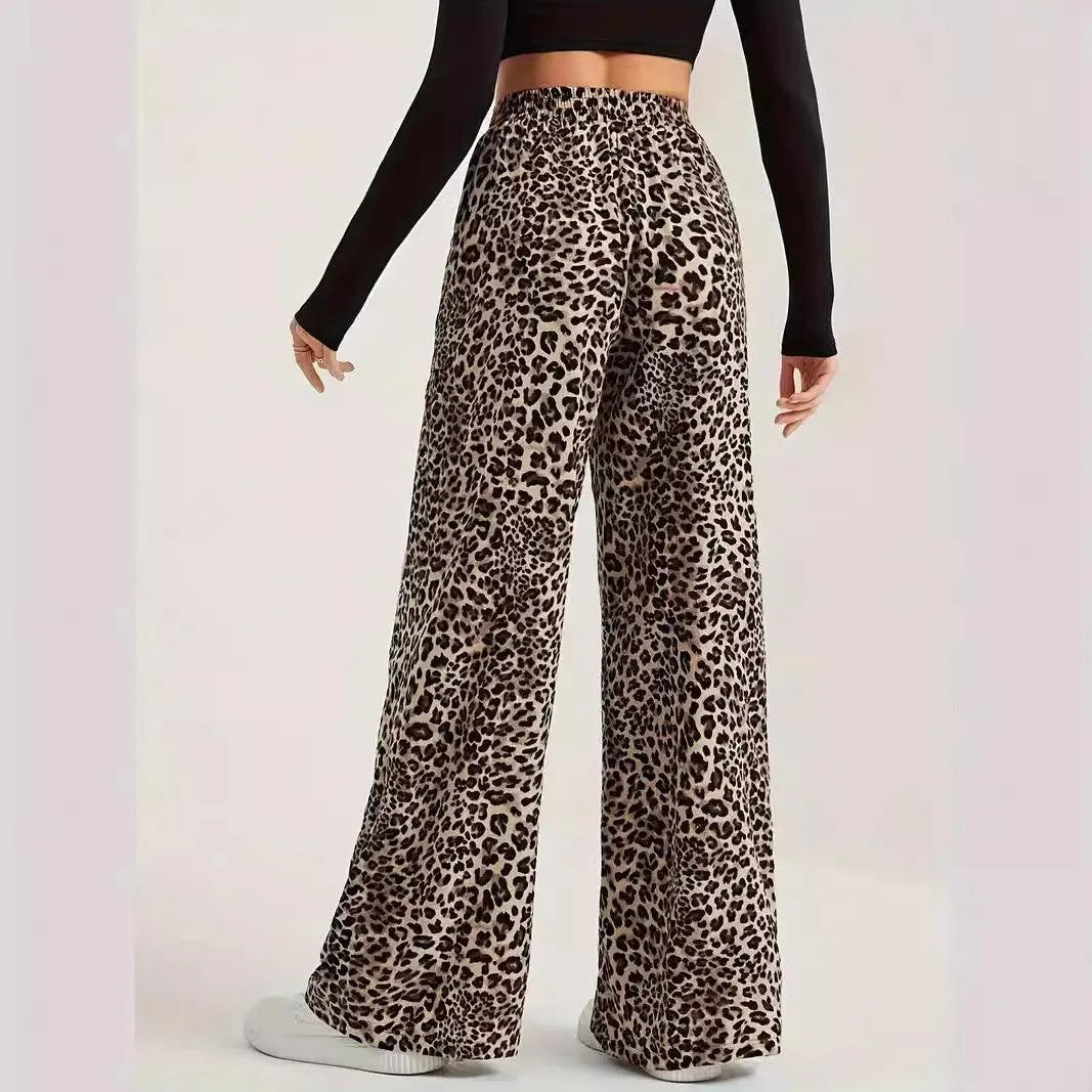 GR | Hoch taillierte lässige gerade Hose mit Leopardenmuster