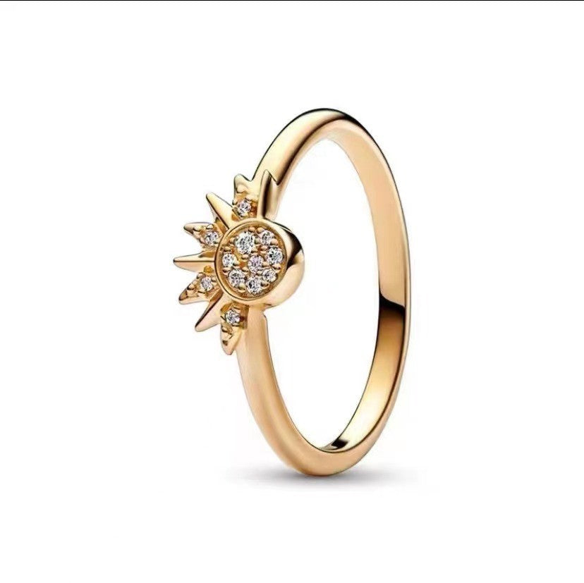 GR | Sparkling Moon Sun Silver Crystal Ring