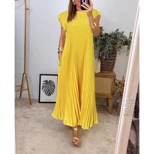 GR | Einfaches Einfarbiges Plisseekleid