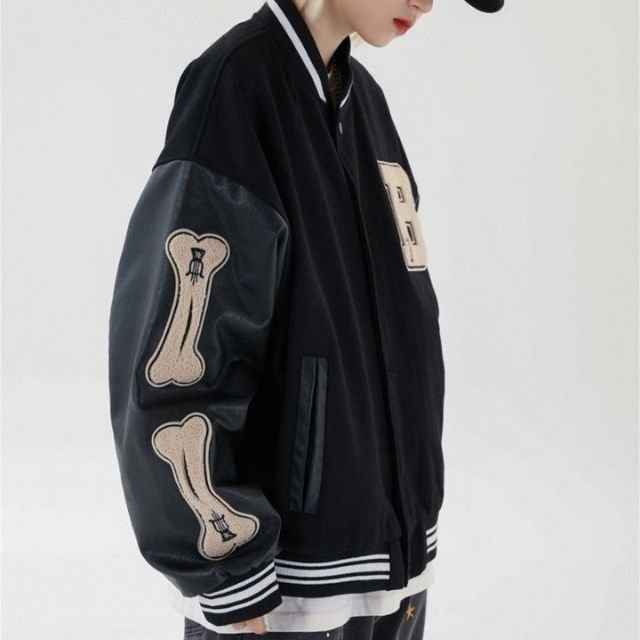 GR | Varsity Streetwear Bomber Jacket with Embroidered Patches